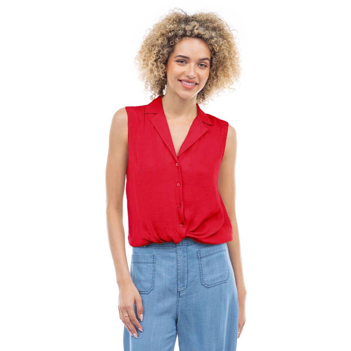 Knotted Sleeveless Collared Top: Papyrus / ET119375A-F