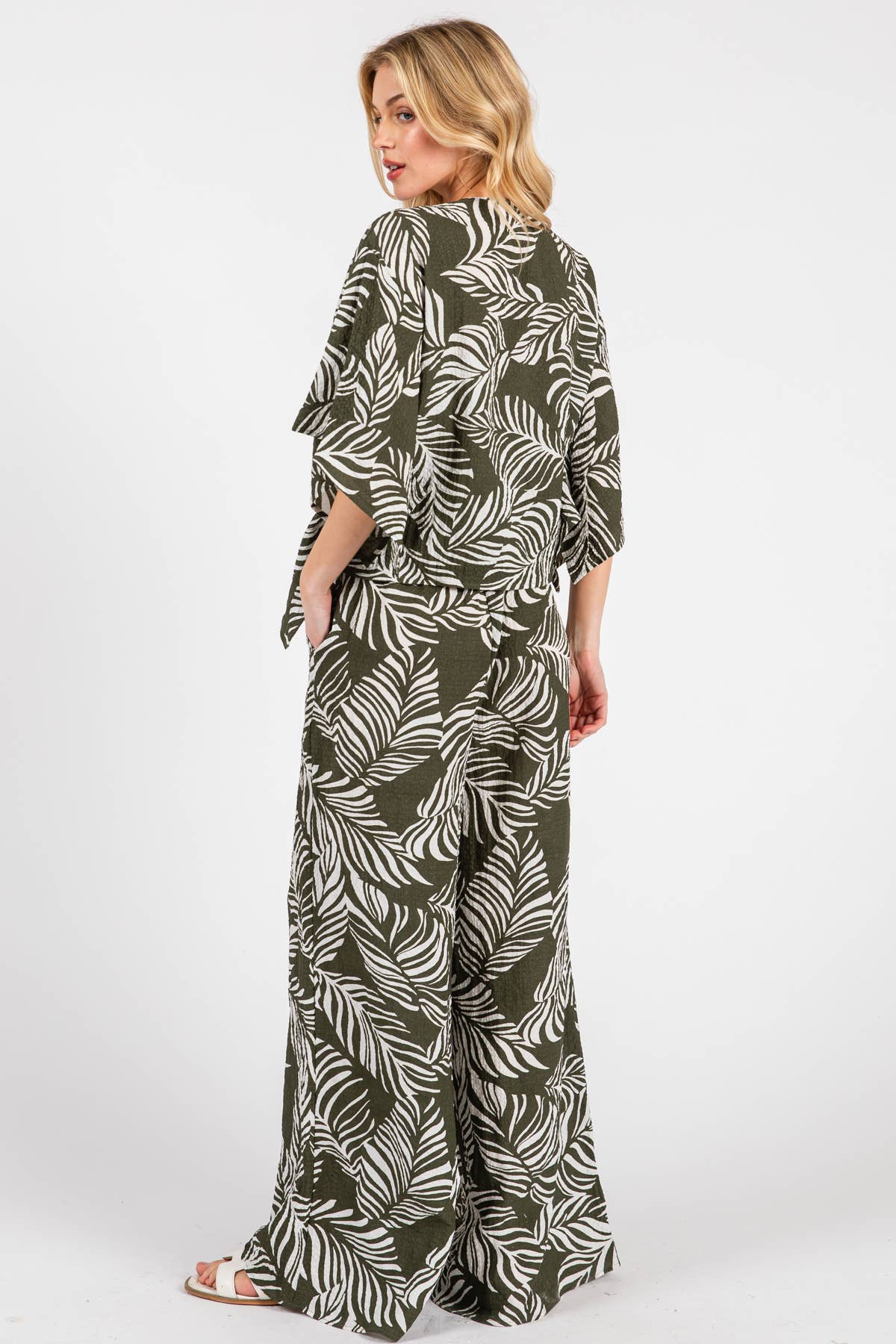 Print Wide Leg Pants - VNP70263B6: Navy/ White