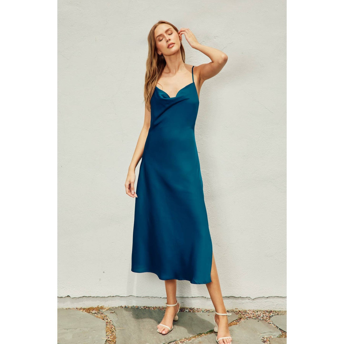 Going Out Cowl Neck Slip Dress: CHAMPAGNE / FD9602-CP112