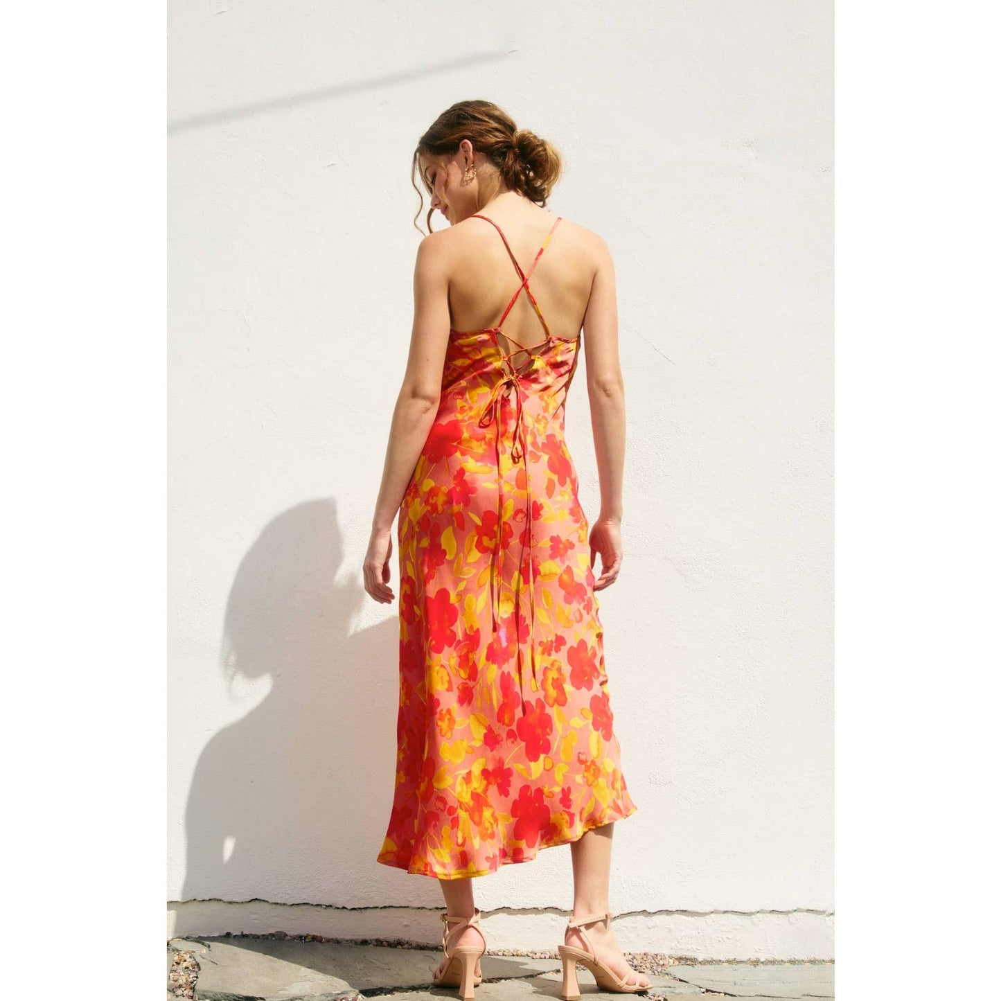 Sunset Petal Criss Cross Midi Dress: SUNSET GARDEN / FD11921-P2096