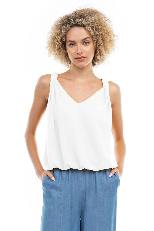 ST119446 Bubble Top With Twisted Shoulder Detail : Off White