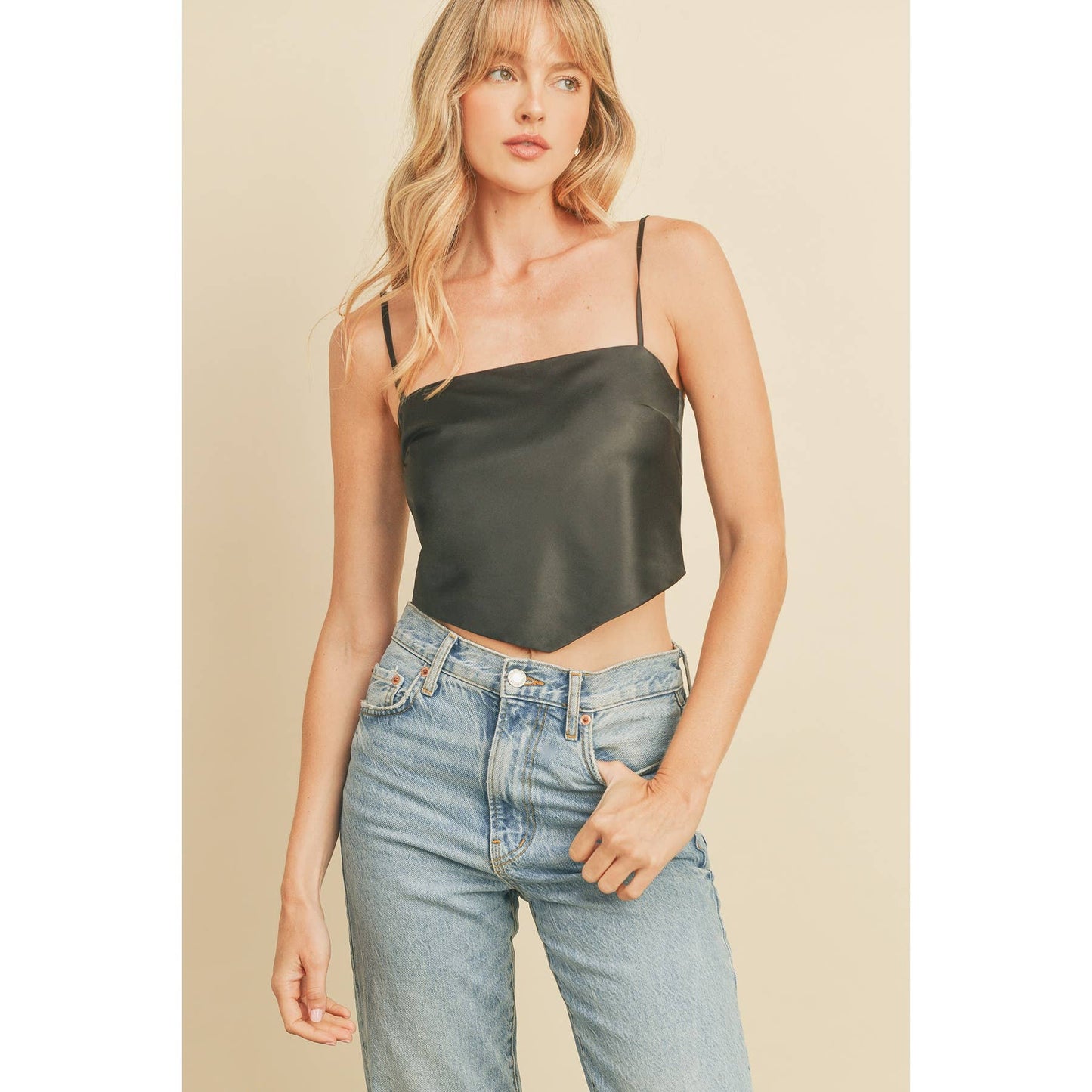 Satin Tie Back Cami Top: CHAMPAGNE