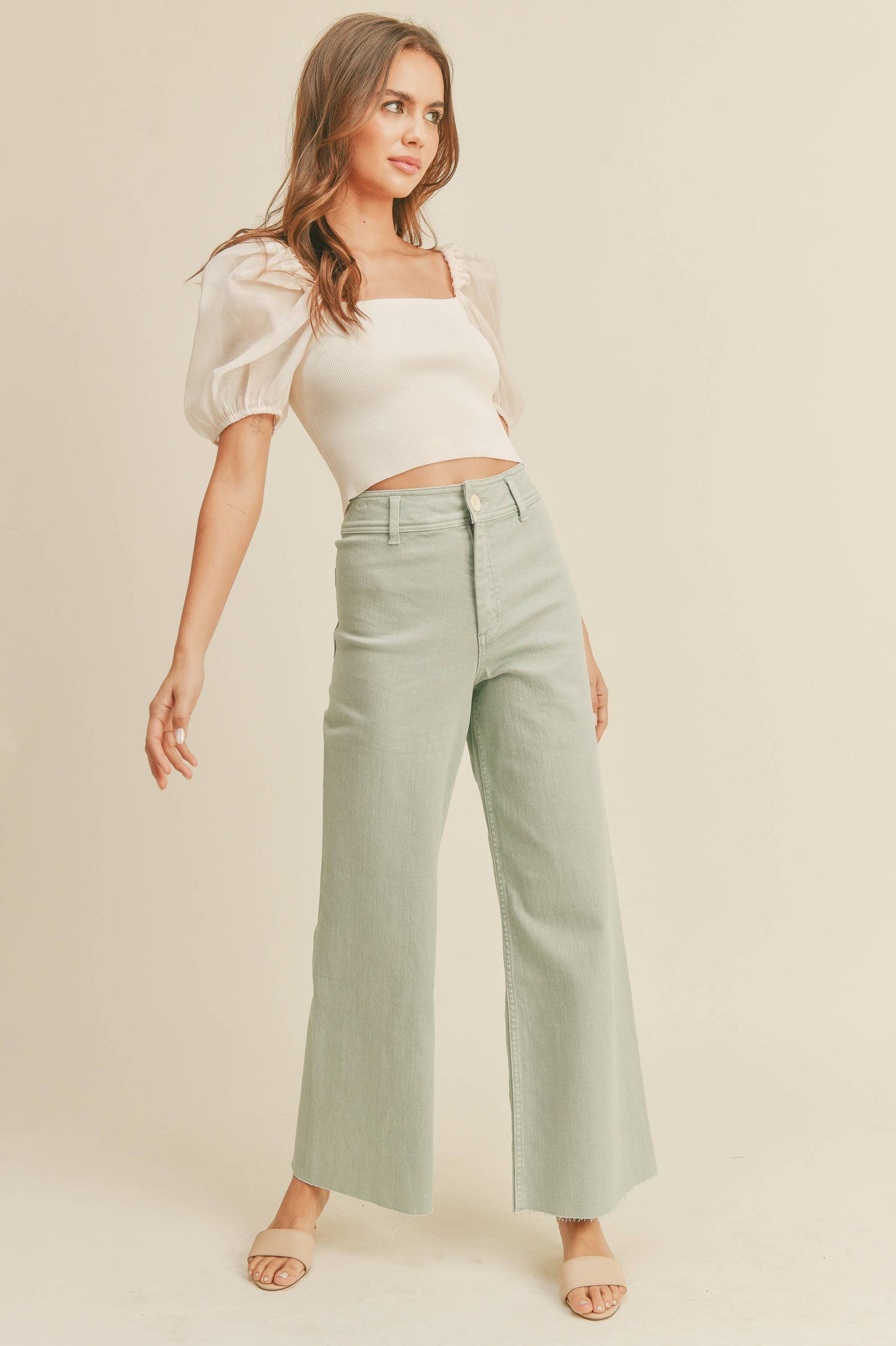 MMP623 STRAIGHT WIDE LEG DENIM PANTS: DENIM