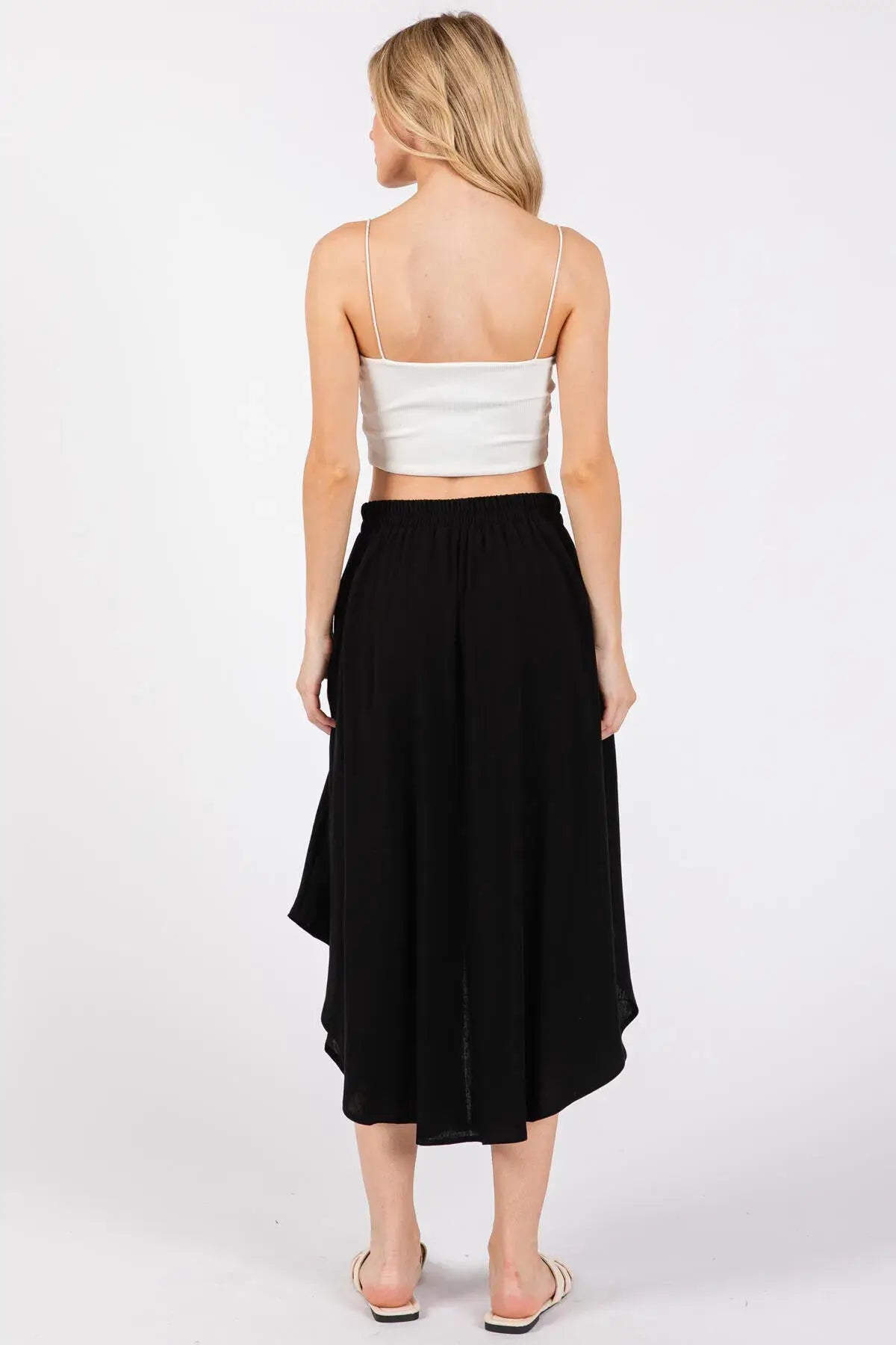 Solid Elastic Waist Midi Skirt - NS80162D: Dune