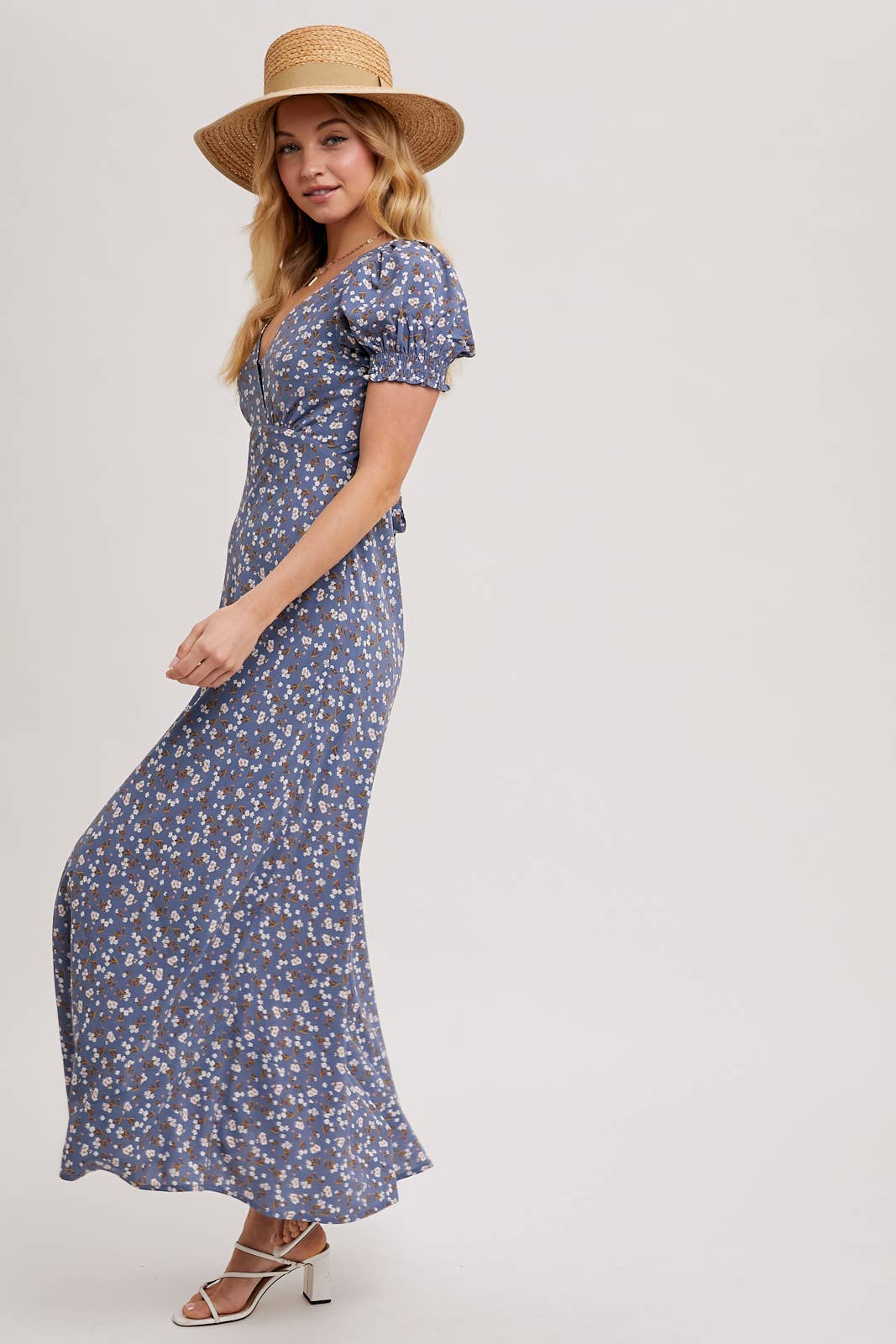 BOHO FLORAL PRINT V-NECK MAXI DRESS: Black / D02087