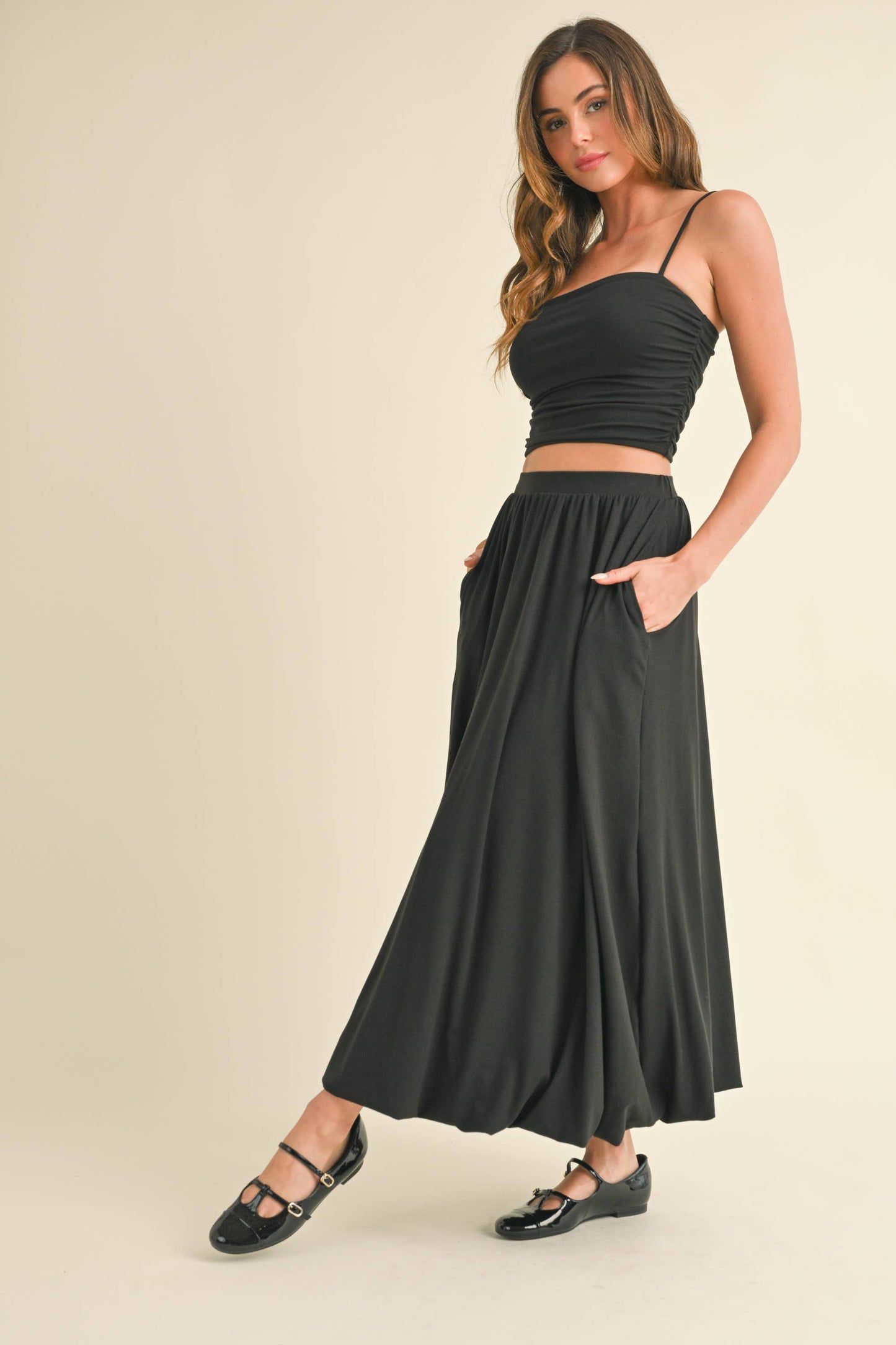 💖Only Skirt 💖ST5710 SLEEVELESS CROP TOP WITH BALLOON MAXI SKIRT