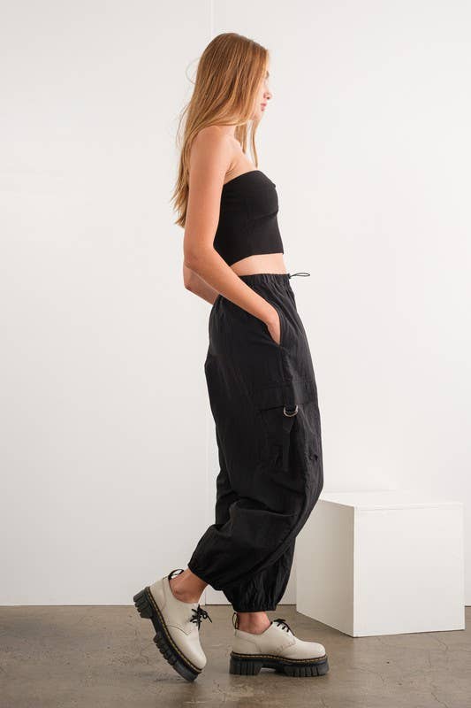 PT17054 - Stella Twist Front Rib Knit Bandeau Top: BLACK