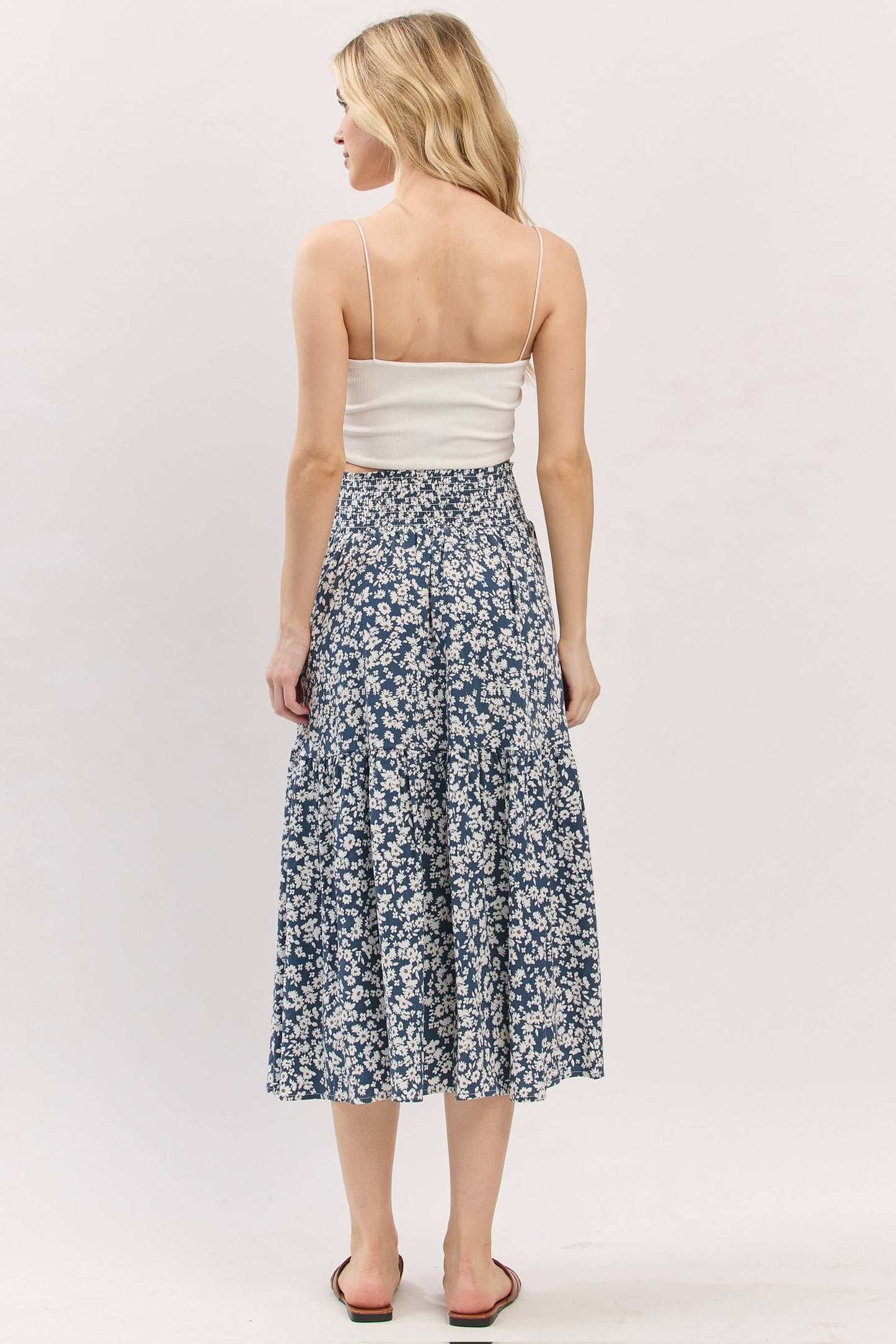 Print Tiered Midi Skirt - VS3533A: Taupe