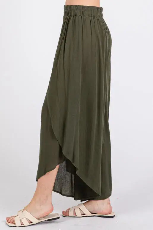 Overlap Detail Wide Leg Pants - NP70175: Vintage Denim