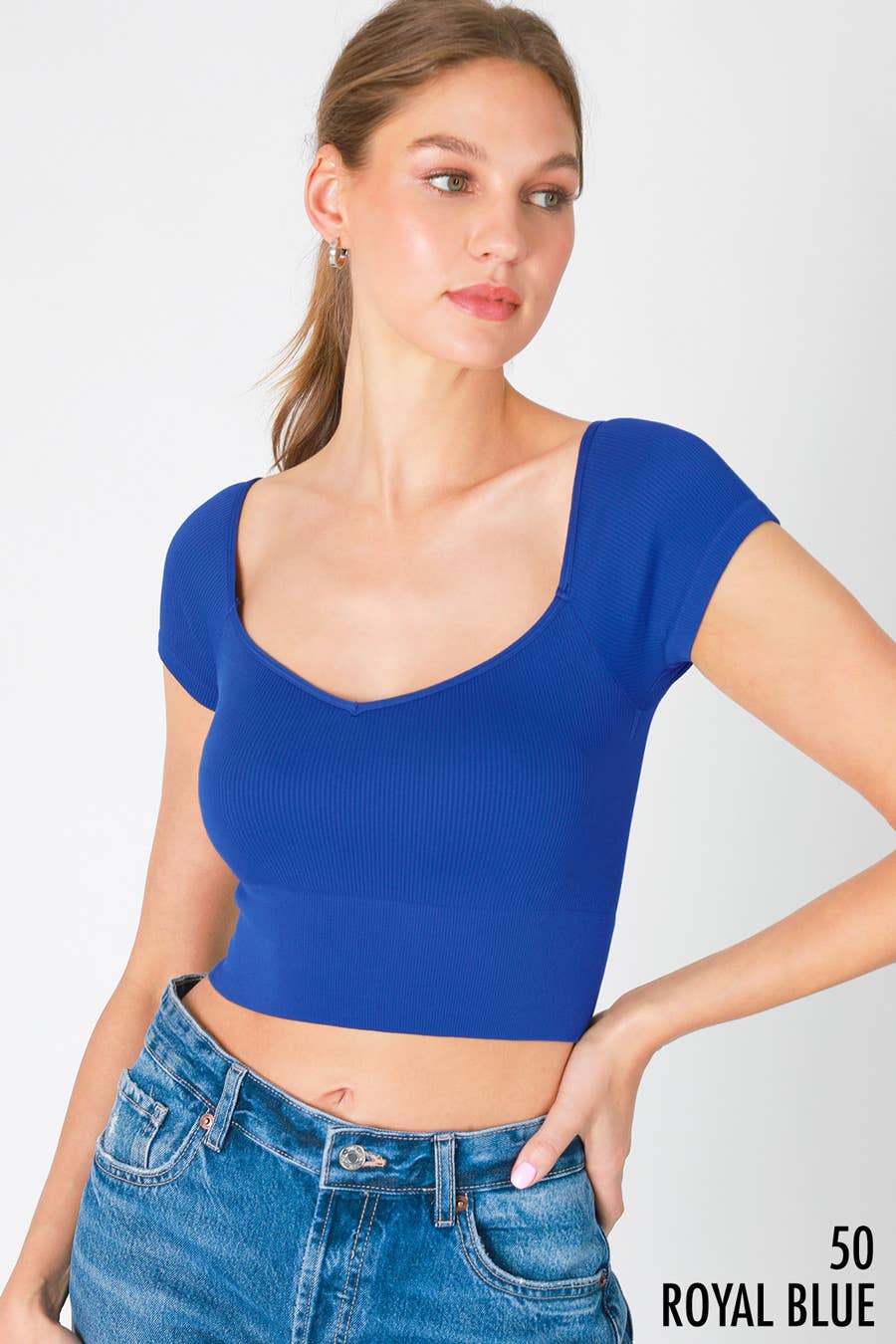 NS8207 - Cap Sleeve Ribbed Crop Top: 2160 Oak Moss