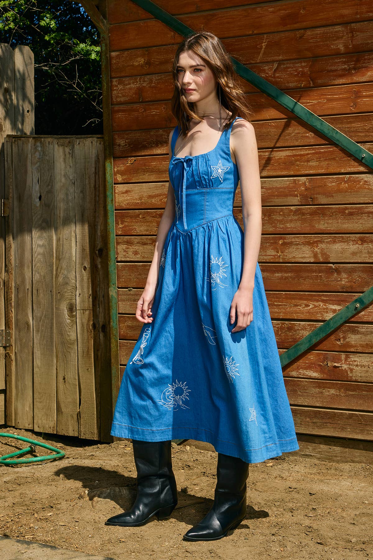 Denim Sundress with Embroidery - RD1175 : DENIM