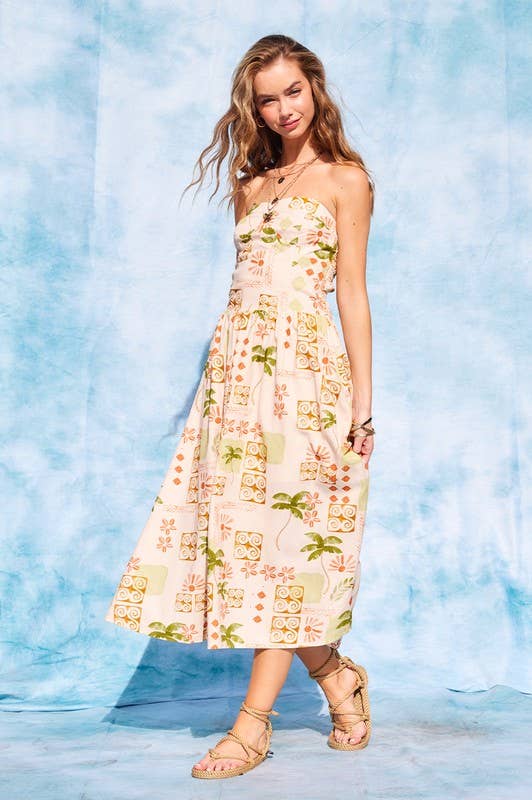 Printed Midi Tube Dress: Cream IM8543