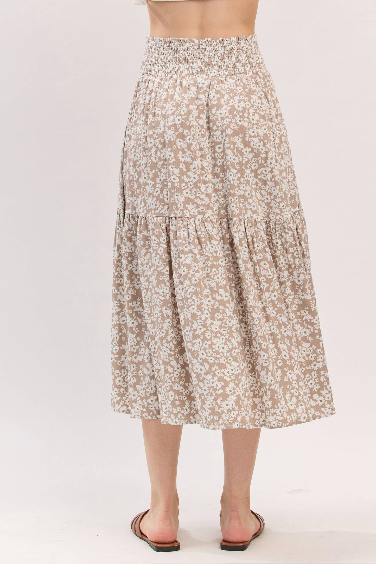 Print Tiered Midi Skirt - VS3533A: Taupe