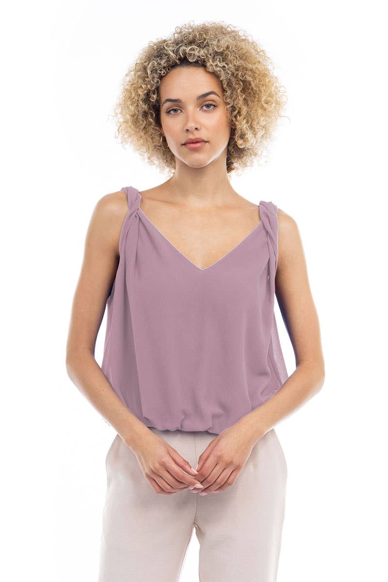 ST119446 Bubble Top With Twisted Shoulder Detail : Off White