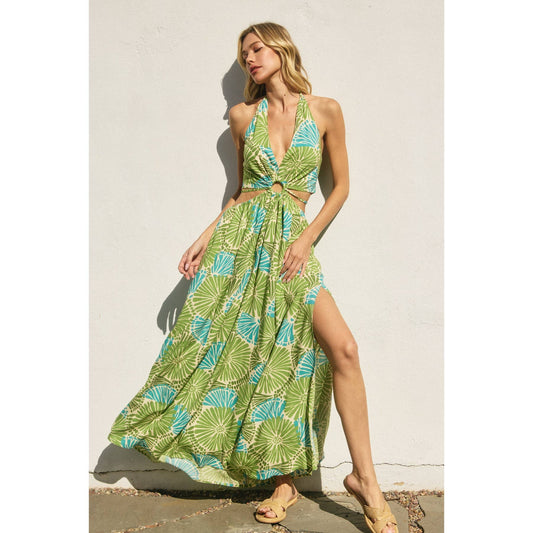 Feels Like Summer Halter Neck O Ring Cutout Maxi Dress: OASIS GREEN / FD12492-P1736_1