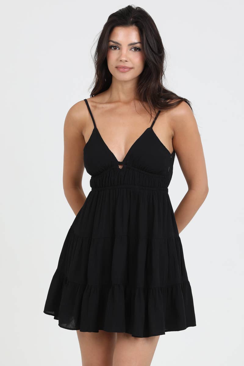 F4H12-ASIS V NECK OPEN BACK SUNDRESS: Black