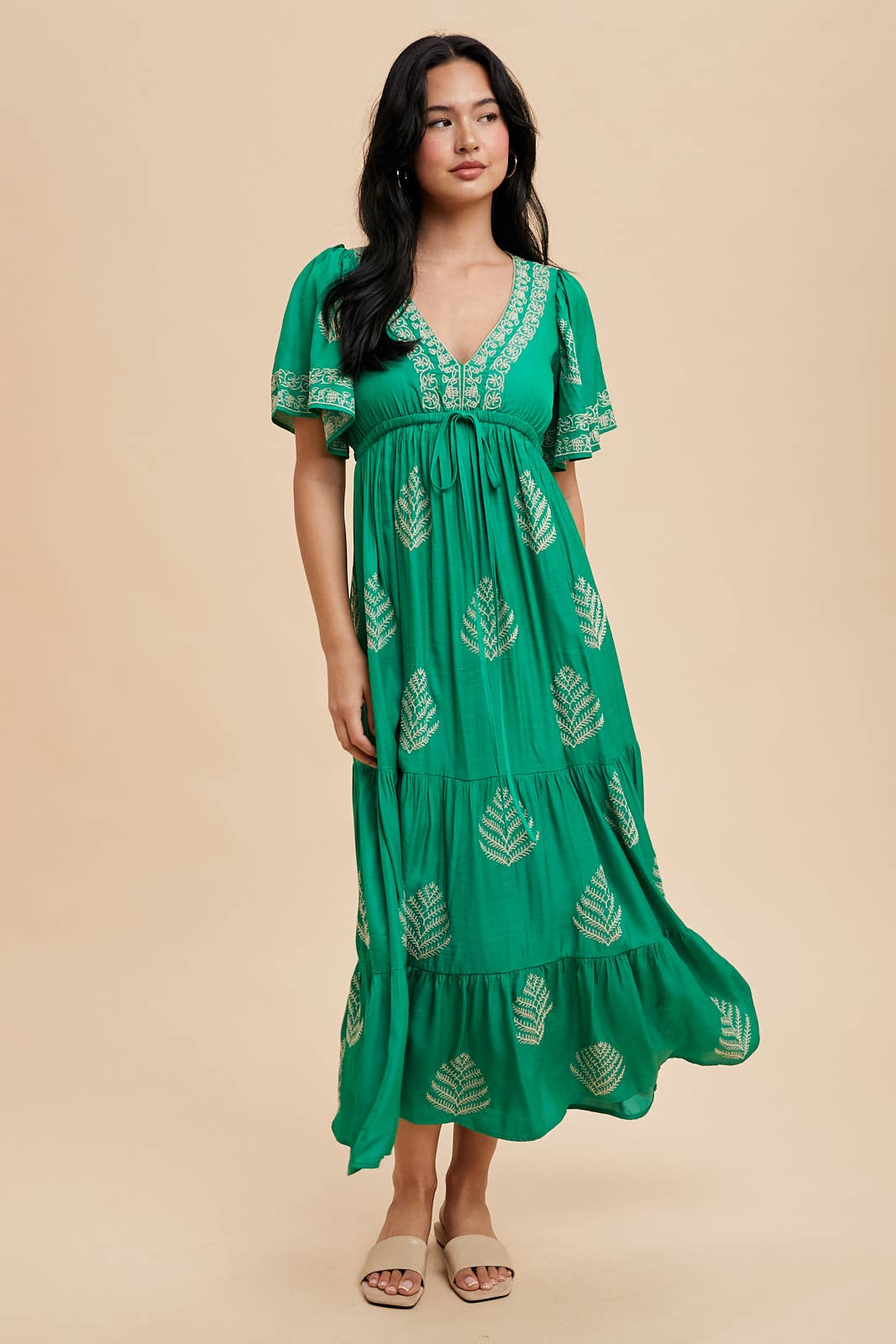 ALL OVER EMBROIDERED MAXI DRESS: SPRING GREEN / ILD5578