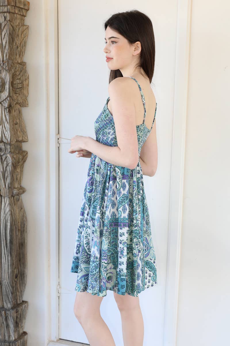 F4J69-W909 SMOCKED V NECK SUNDRESS