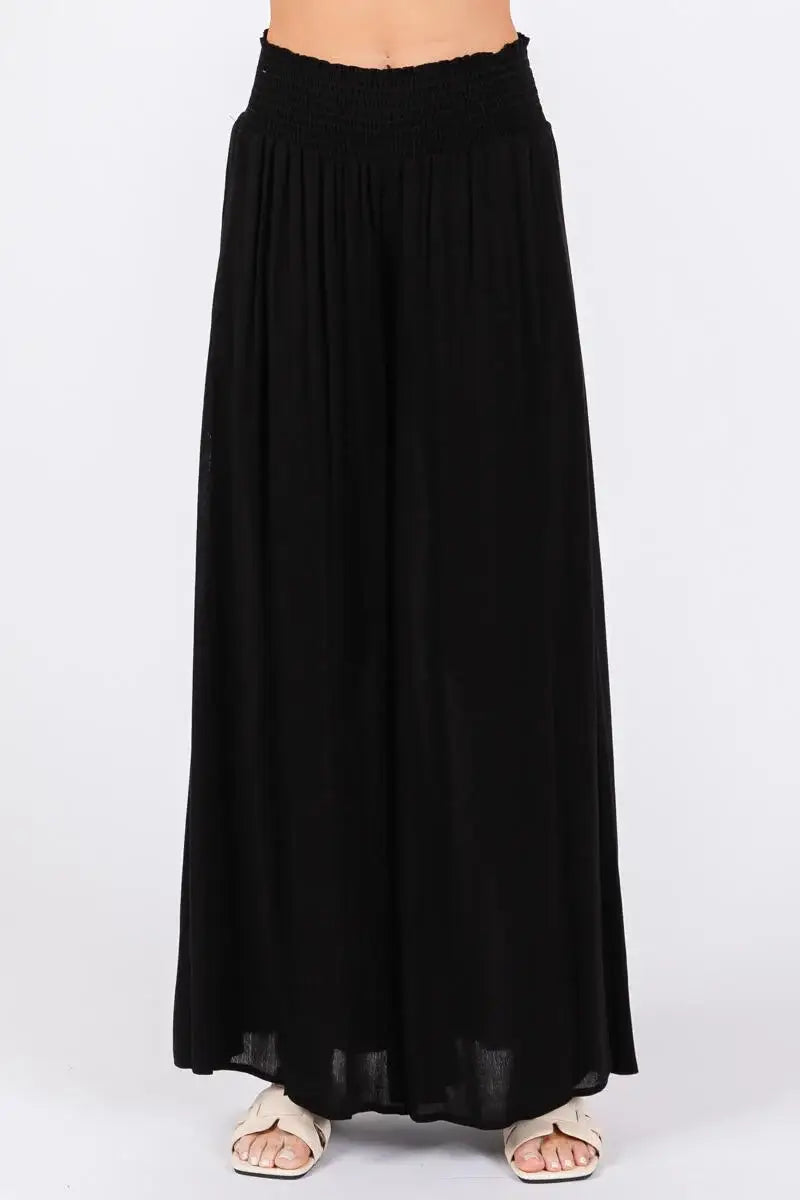 Smocked Waist Wide Leg Pants - NP16530Y: Military Green
