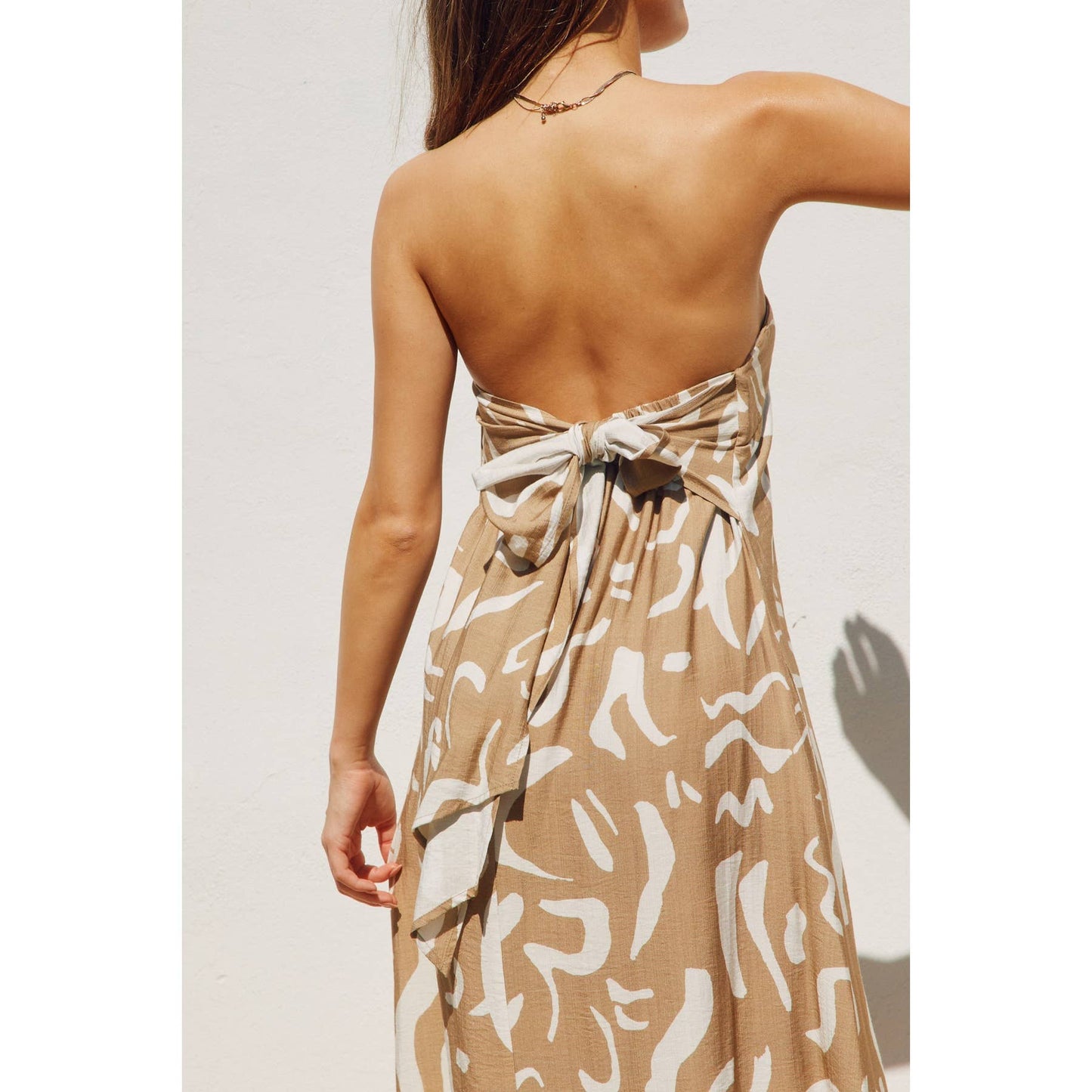 Modern Possibilities Strapless Drape Back Maxi Dress: BLACK NATURAL / S-M-L(2-2-2)
