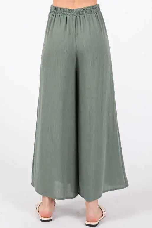 Woven Wide Leg Pull on Pants - NP16207E10: Sage Green
