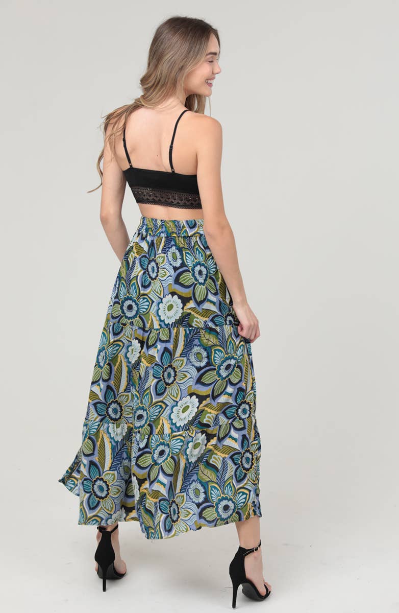 26N20-FR35 FLORAL PRINT MAXI SKIRT WITH HIGH SIDE SLIT