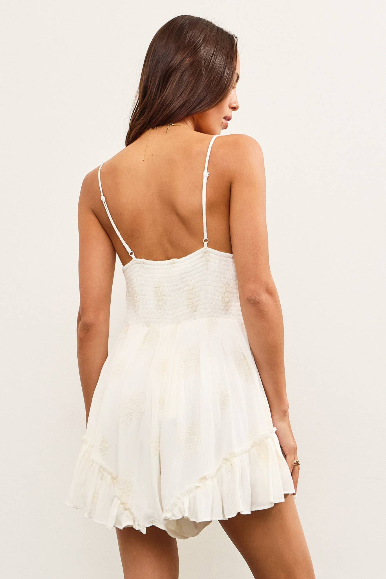 LAYERED RUFFLE V NECK CAMI ROMPER: PERIWINKLE / S24815