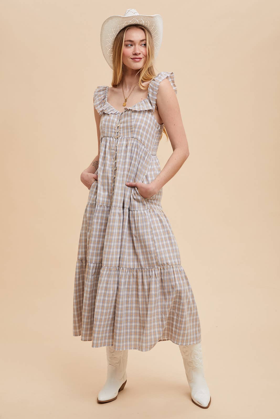 COTTON PLAID SUMMER DRESS: DUSTED MEADOW / ILD6256