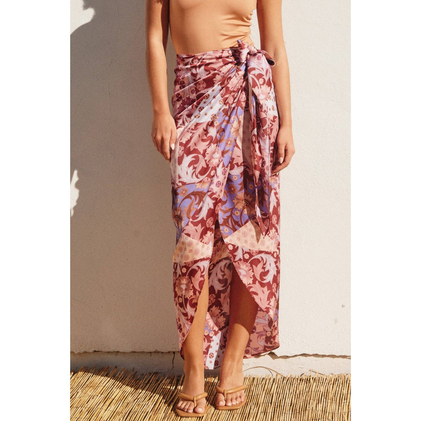 FS10007_1 Kleos Vacation Sarong Maxi Skirt: PLUM VIOLET