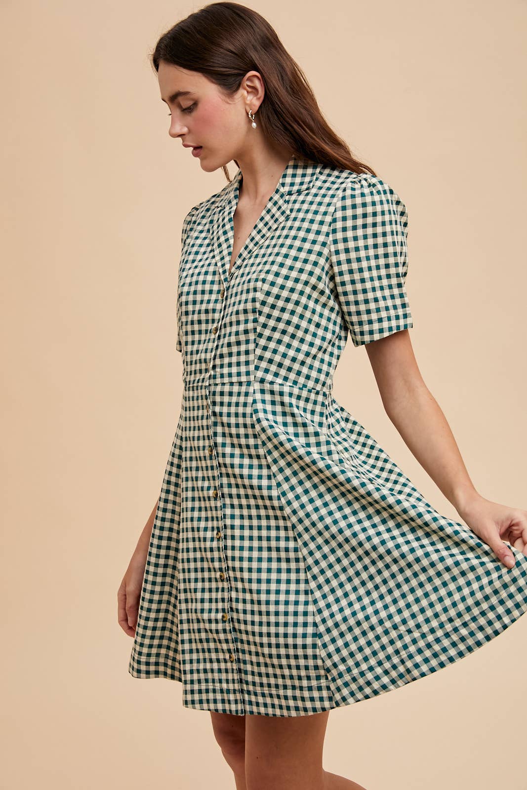 BUFFALO CHECK LAPEL MINI DRESS: MOCHA MOUSSE / ILD6403