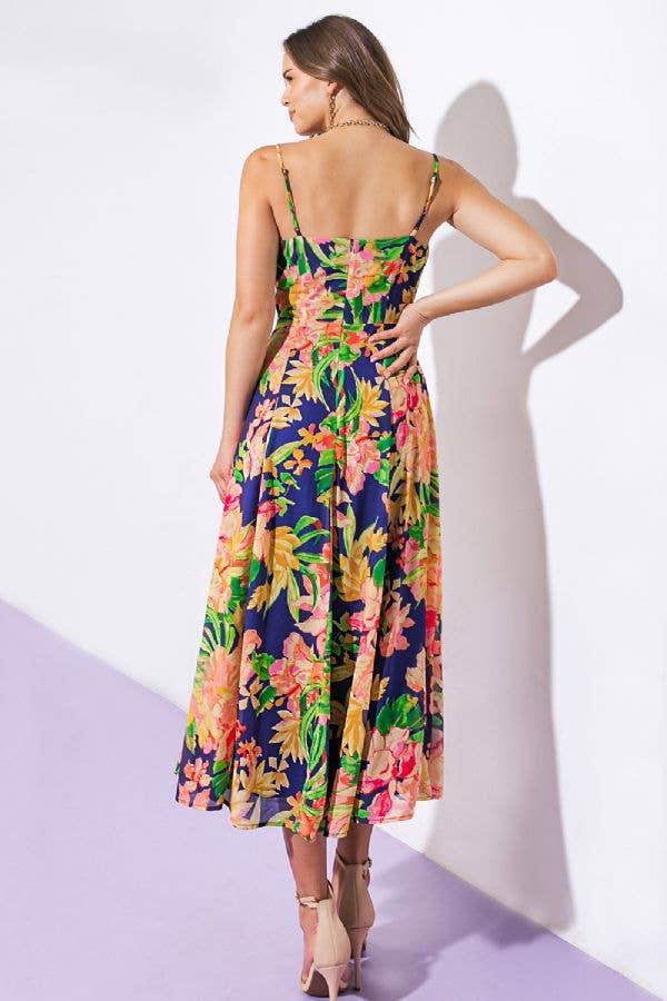 A printed woven midi dress - ID21223: NAVY