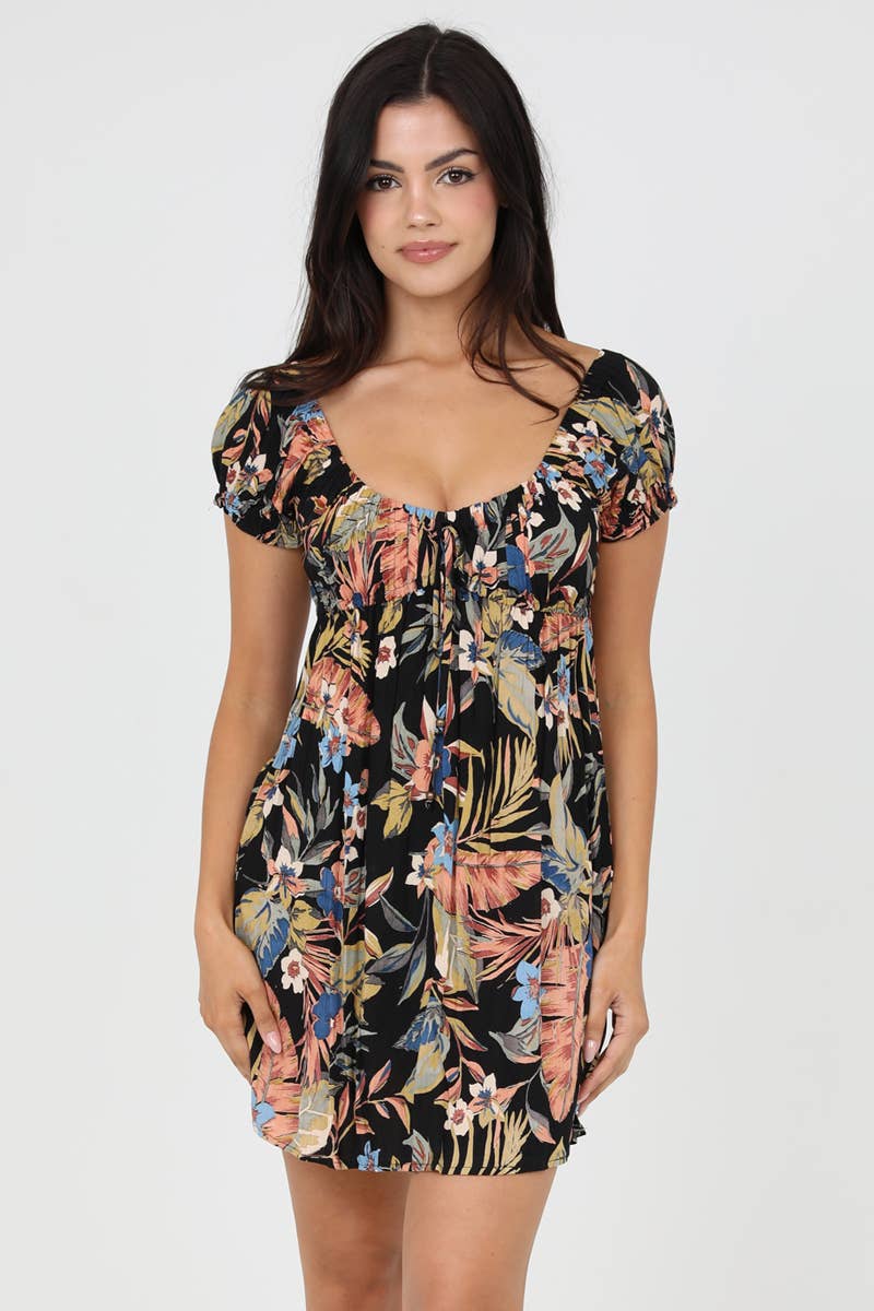 C4A28-A878 PRINTED SHORT SLEEVE SHORT DRESS