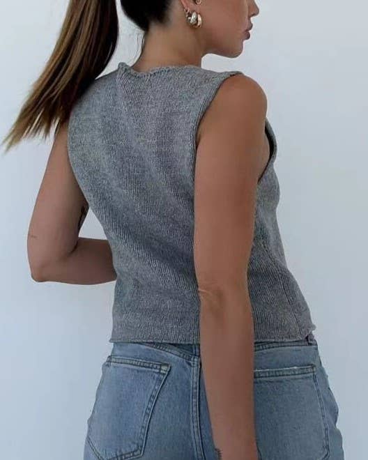 Stylish Sleeveless Lace-Up Knitted Vest: White / RCJW02216-White