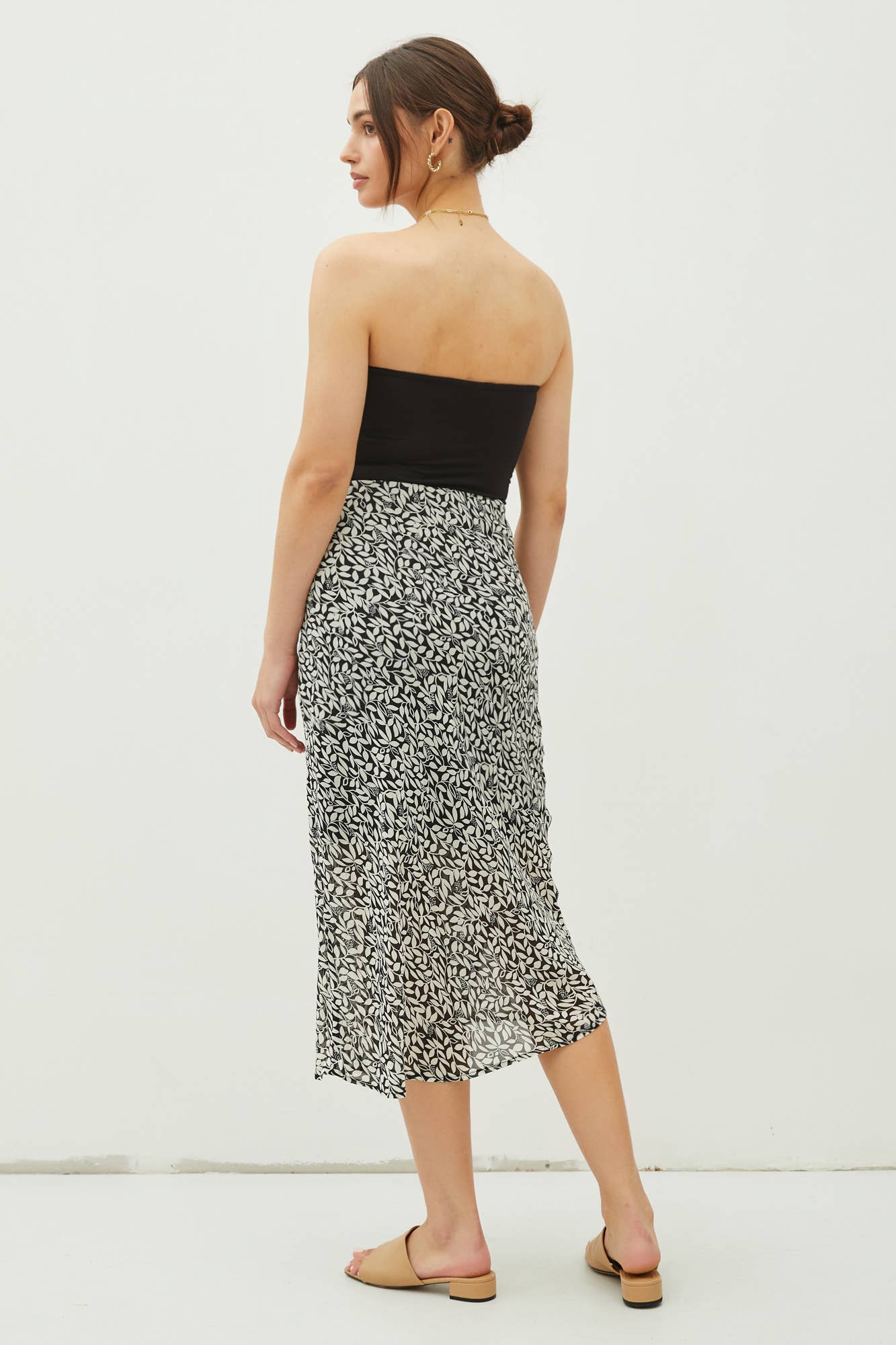 PRINT DRAPED SIDE KNOT MIDI SKIRT: Sea Green / 71106