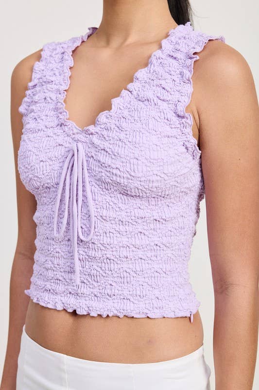 SLEEVELESS RUFFLE TOP: BLACK / IPK2054T