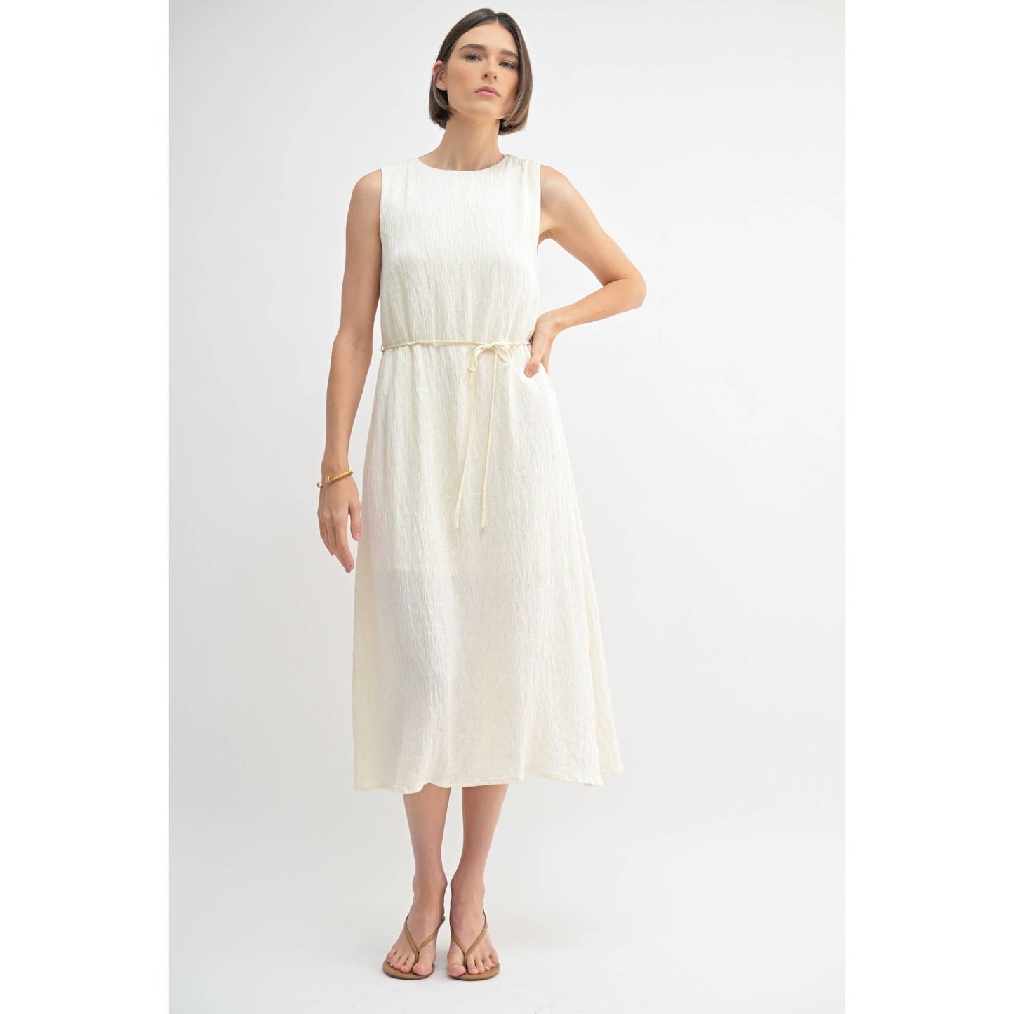 TEXTURE SLEEVELESS MIDI DRESS: Blue / FD67968_1