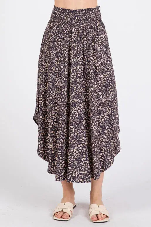 Print Waist Smocked Skirts - VNS16762H8: Night Purple