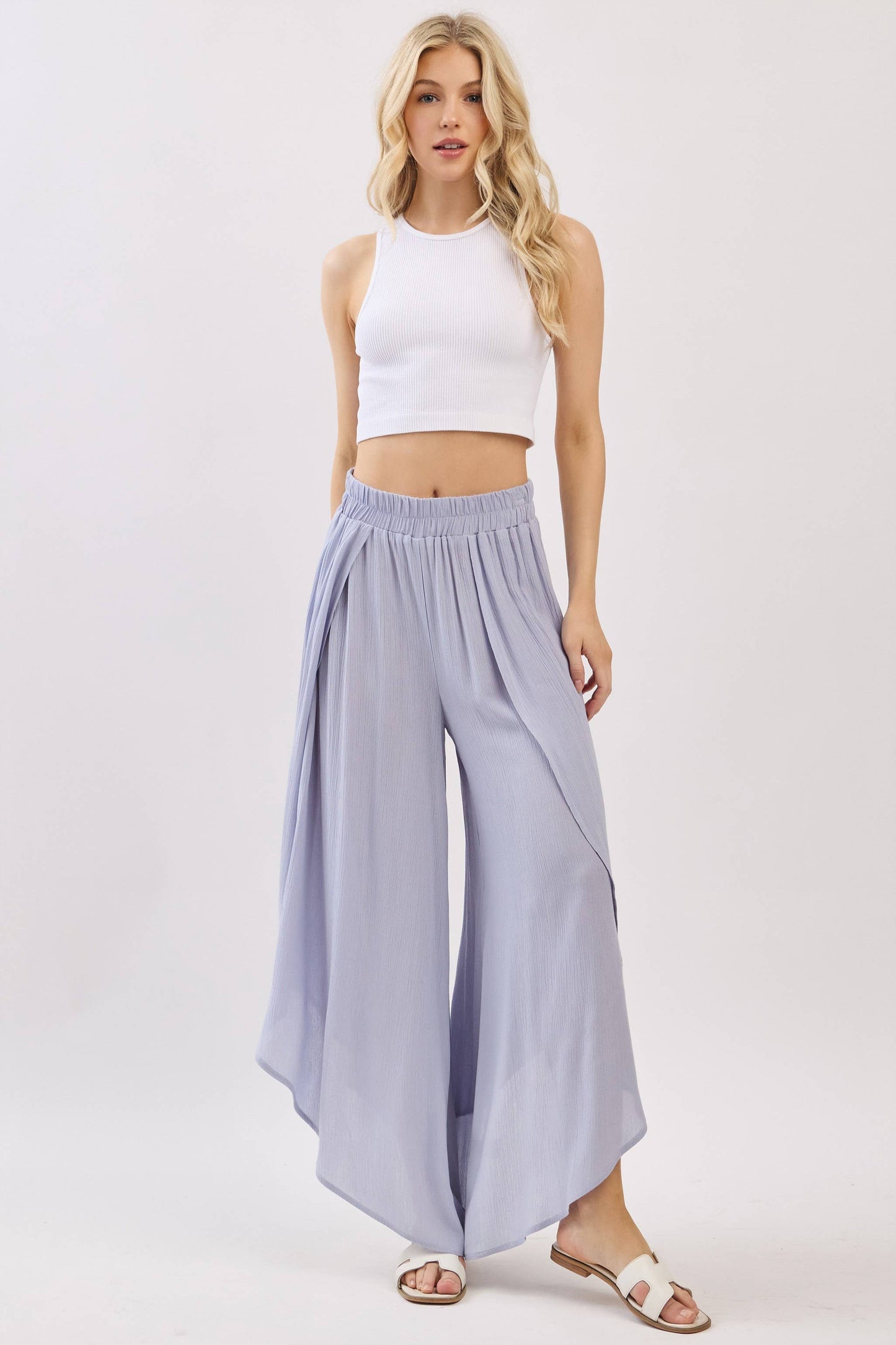 Overlap Detail Wide Leg Pants - NP70175: Vintage Denim