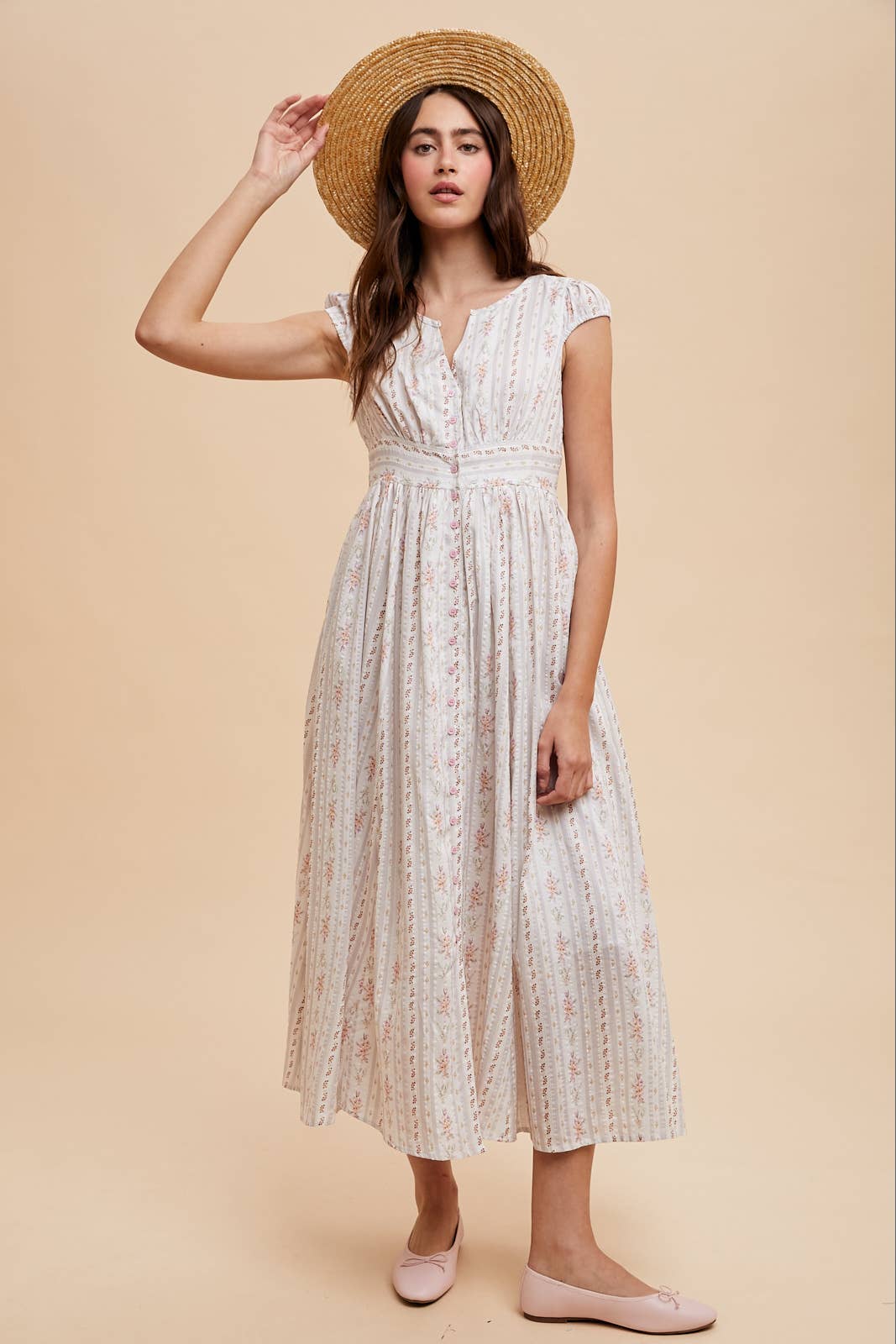 COTTON FLORAL BUTTON DOWN MAXI DRESS: FRENCH BLUE / ILD6332