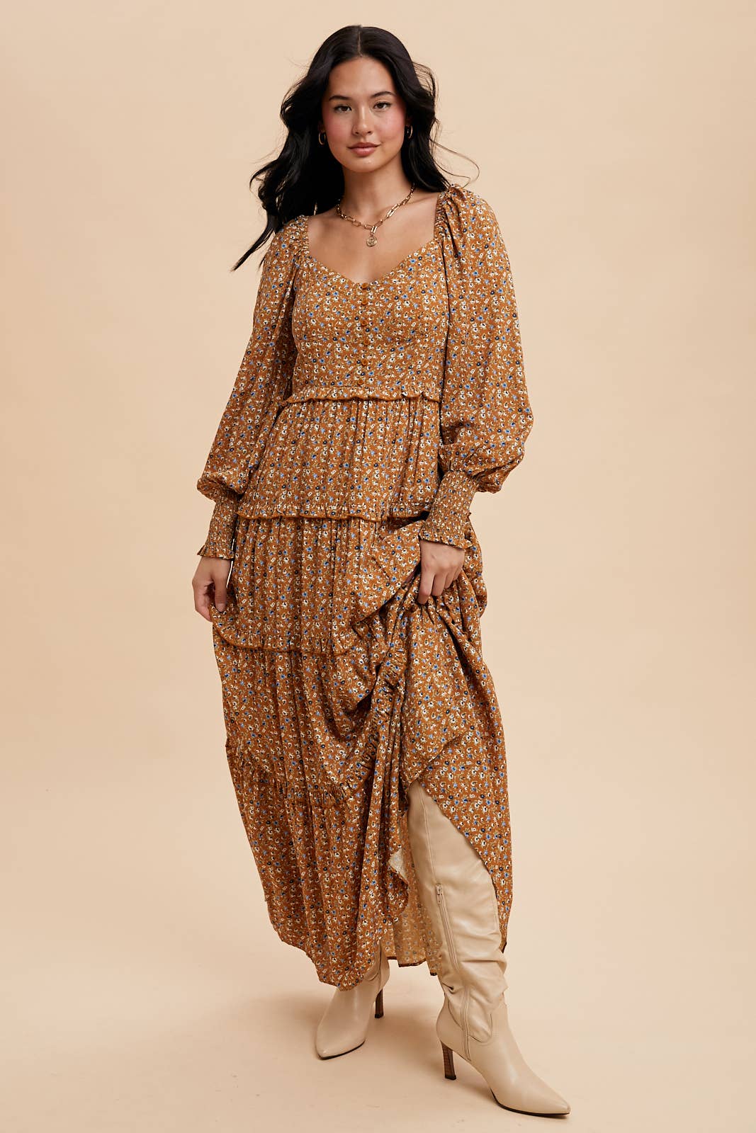 SWEETHEART FLORAL MAXI DRESS: SEPIA / ILD5932