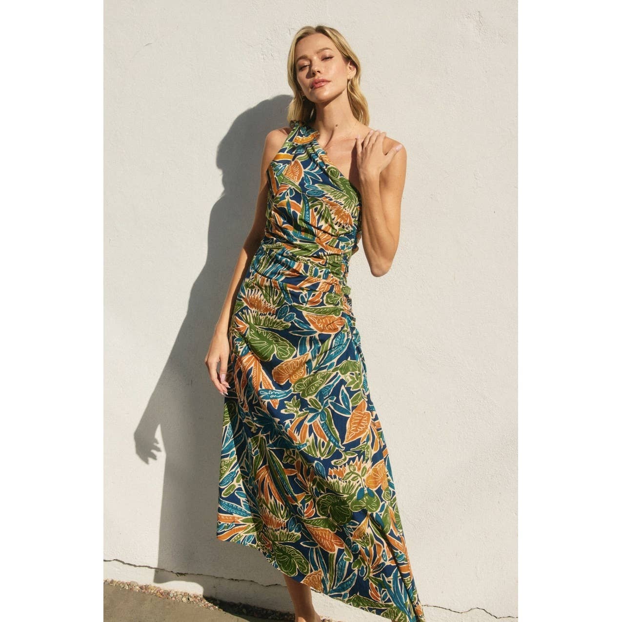 Havana One Shoulder Ruched Midi Dress: ECLIPSE TROPICAL / FD12341-P1722_1