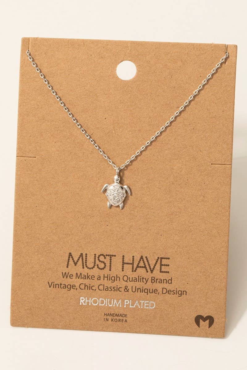 Gold Dipped Cz Studded Turtle Pendant Necklace: G