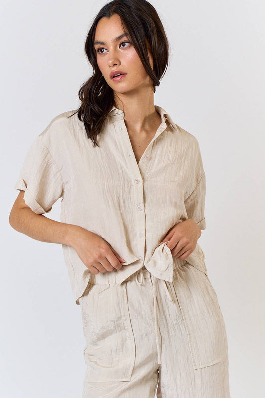 ILT3645 ROLL UP SLEEVE BUTTON UP SHIRTS: CREAM