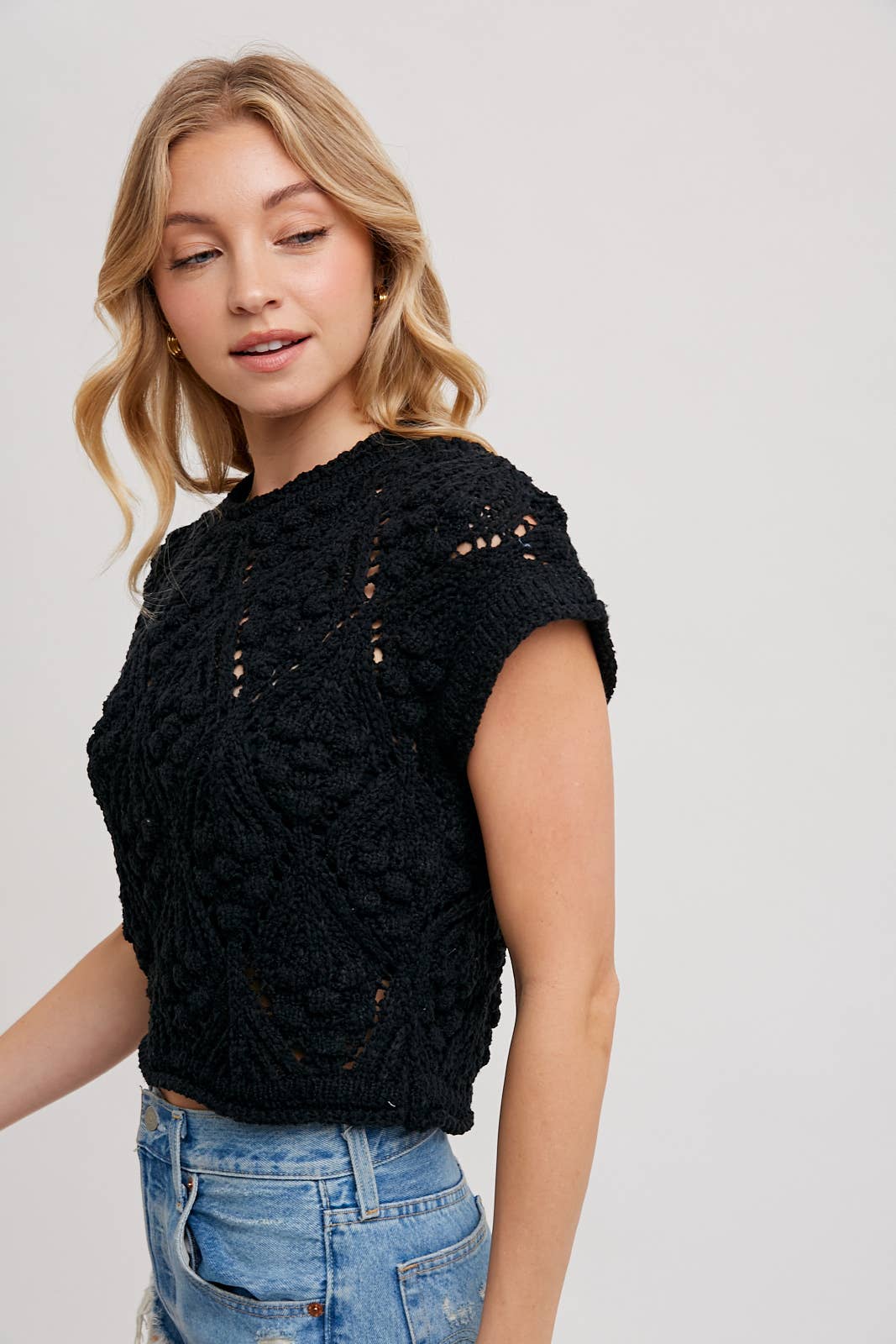 KNIT SWEATER SHORT SLEEVED PULLOVER: NATURAL / T01998
