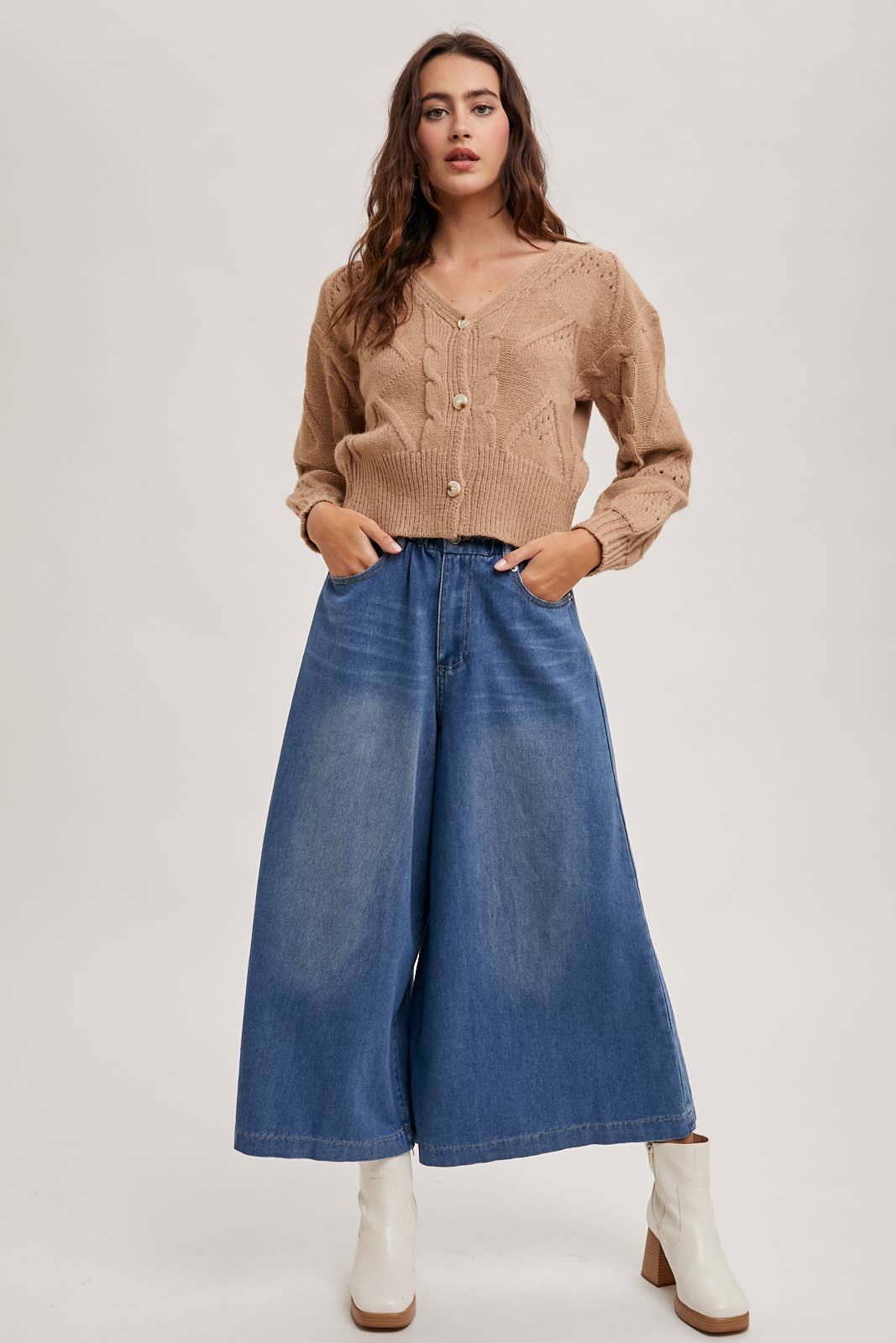 DENIM WIDE LEG CROP JEANS: LT.WASH / B02227