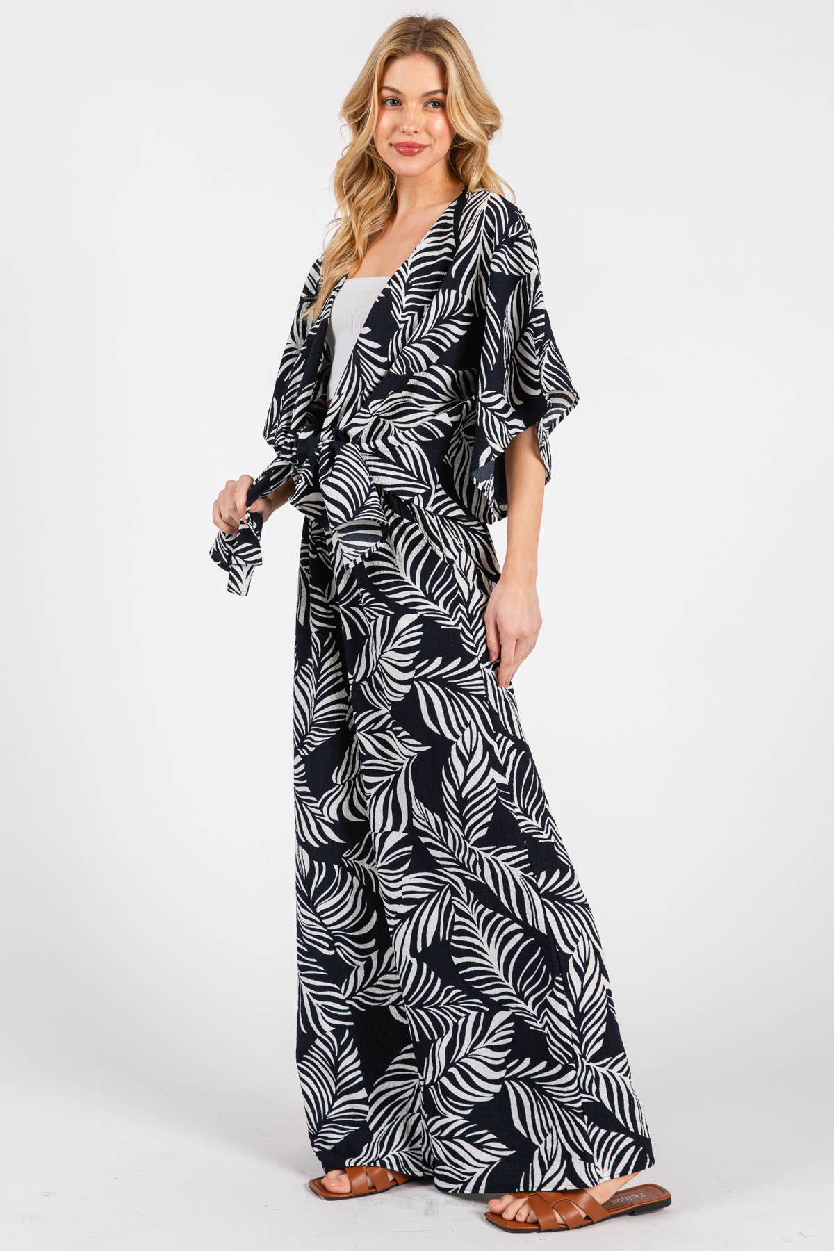 Print Wide Leg Pants - VNP70263B6: Navy/ White