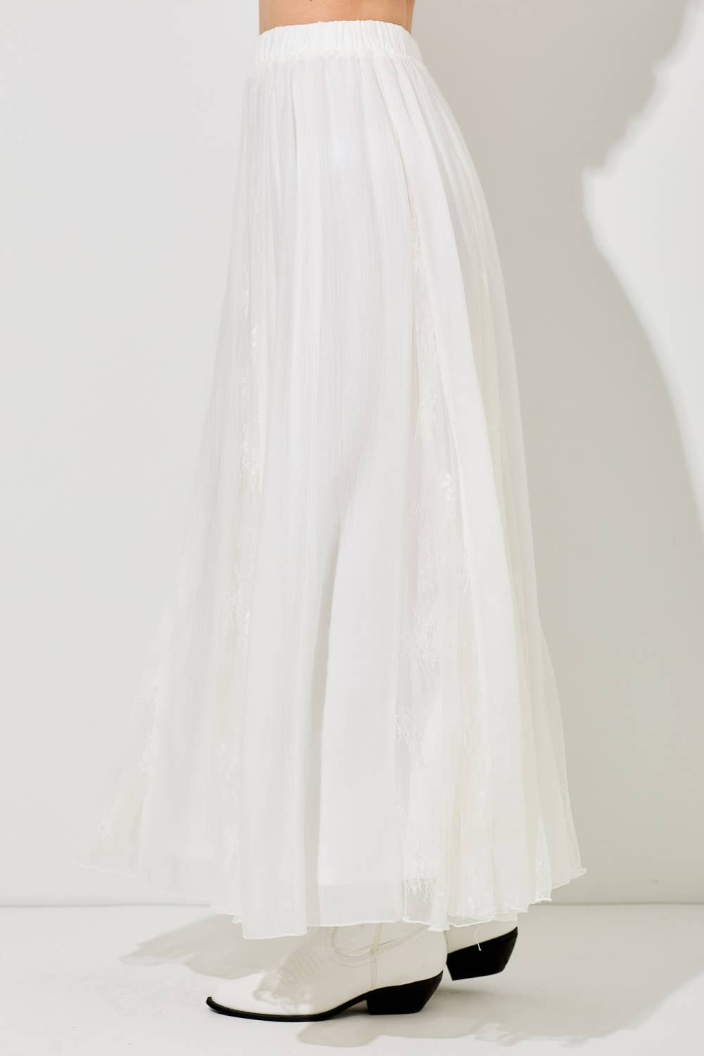 PRINTED FLORAL SHEER MAXI SKIRT: TAUPE / BK1338