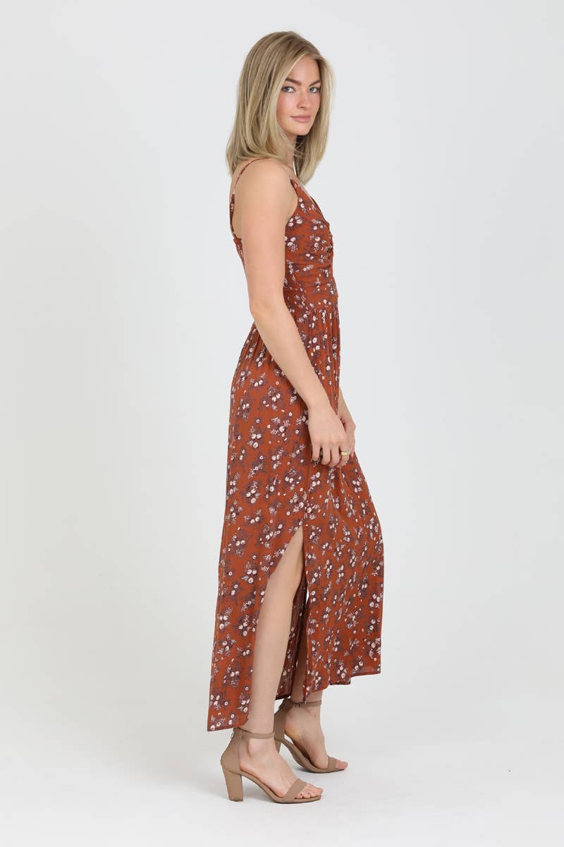 F4B48-WA40 V NECK TWIST FRONT CUT OUT MAXI DRESS