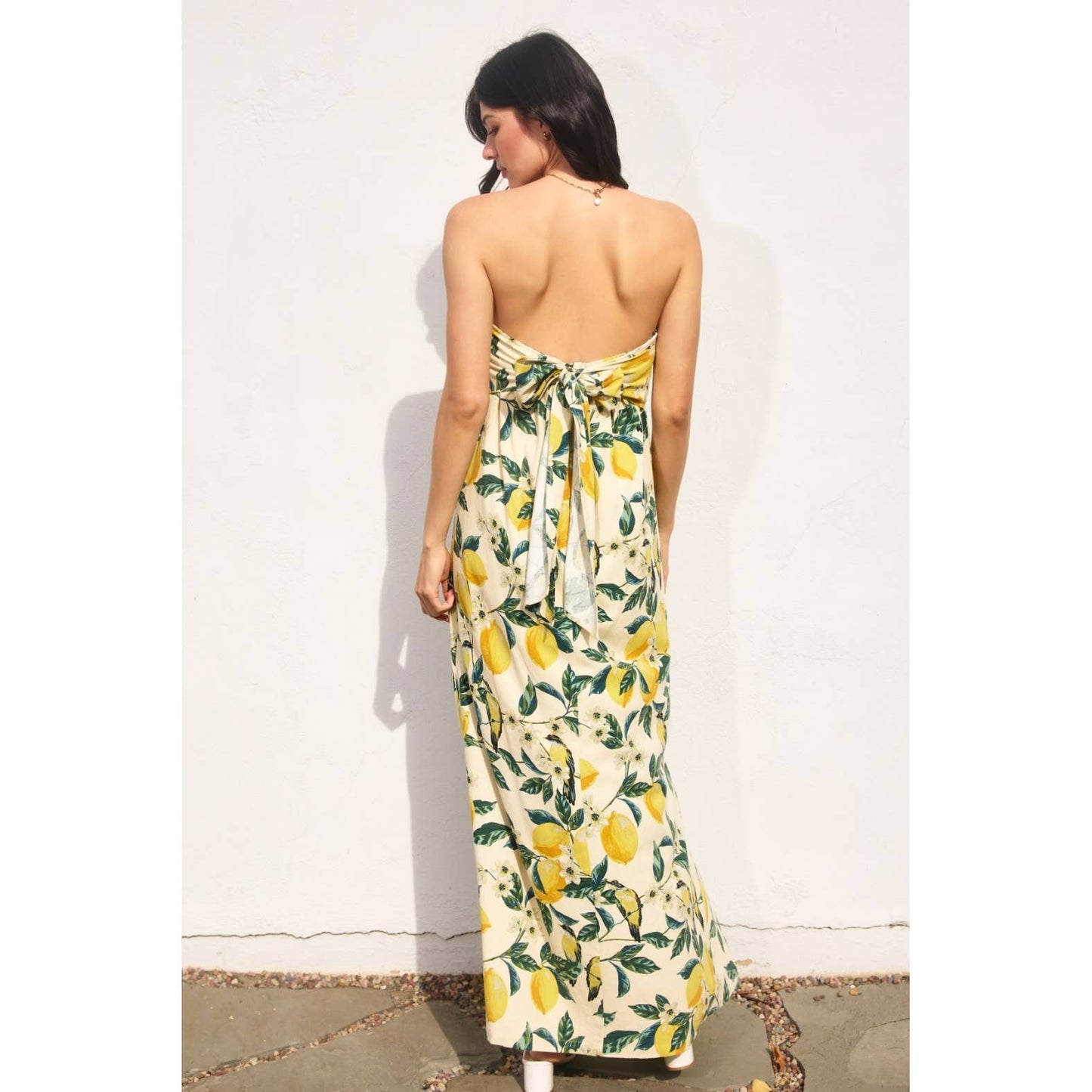 Vintage Lemonade Strapless Tie Back Maxi Dress: LEMON GARDEN / FD11869-P1919B