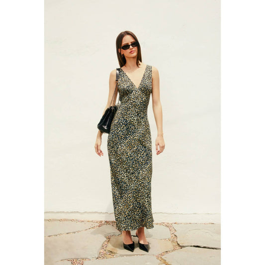 Wild Thoughts Plunging Tie Back Maxi Dress: SHADOW LEOPARD / FD12140-P1856